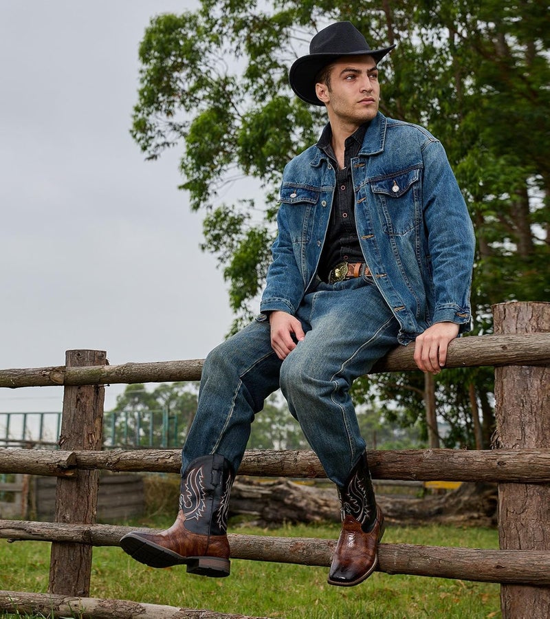 IUV Cowboy Boots Men Square Toe Western Boots Pull On Durable Classic Embroidered boot - Image 4
